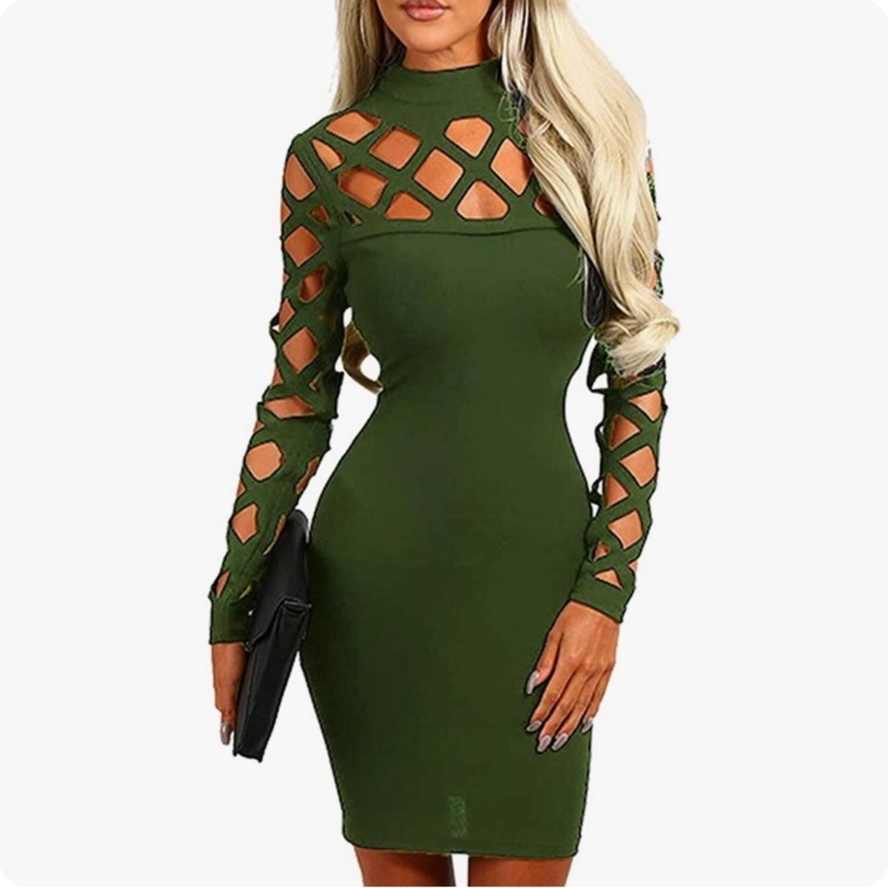AMiERY Women's Hollow Out Dress Bandage Clubwear Long Sleeve Bodycon Dress